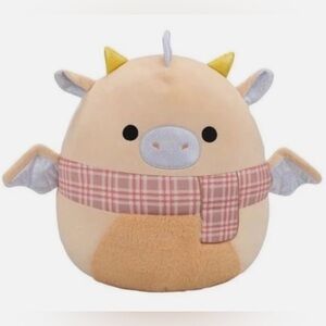 NWT Squishmallows 16 inch Buck Cream Dragon Plaid Scarf Christmas Soft Plush Toy
